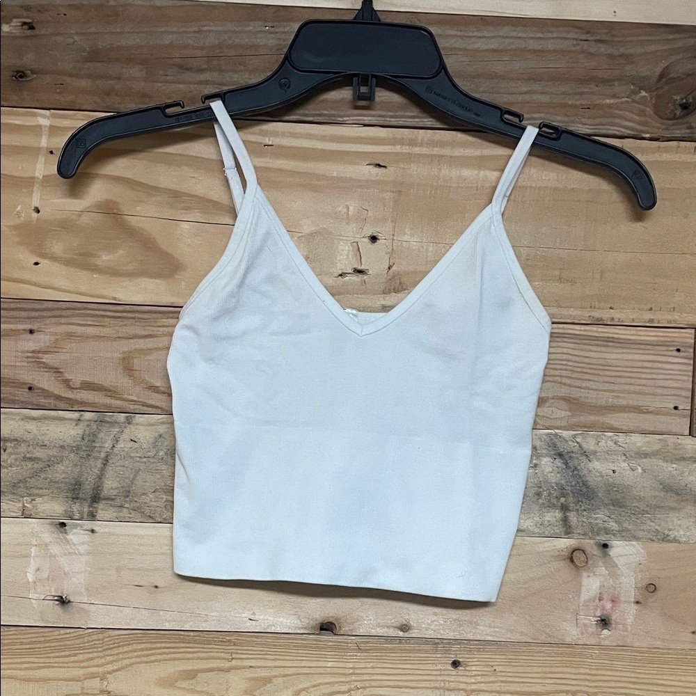 Dynamic size OS White Spaghetti Strap Super Stretchy & Soft V-neck Crop Top